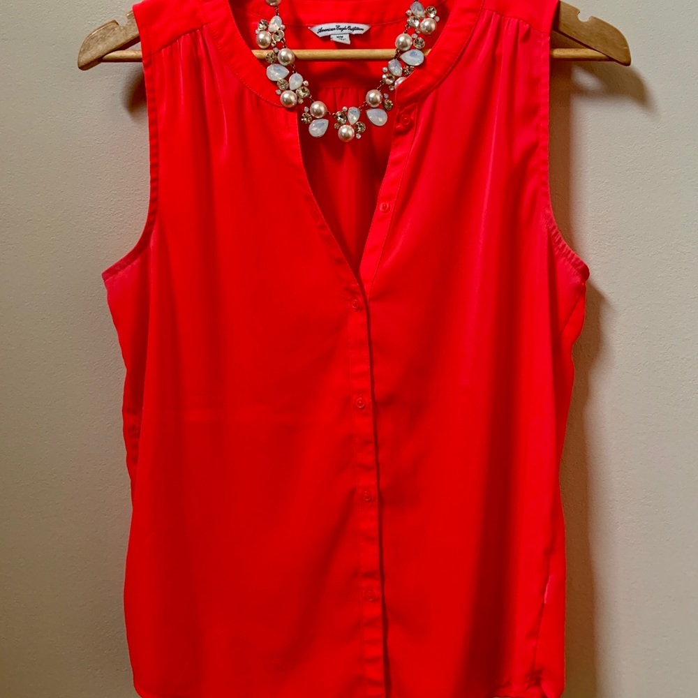 Hot Pink Sleeveless Button Down
